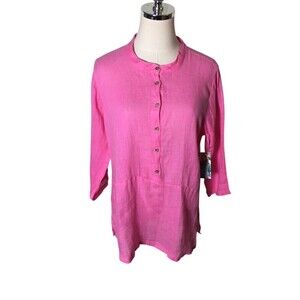 Click CMC Top Women's Size Medium Pink Button Up Long Sleeve Round Neck
